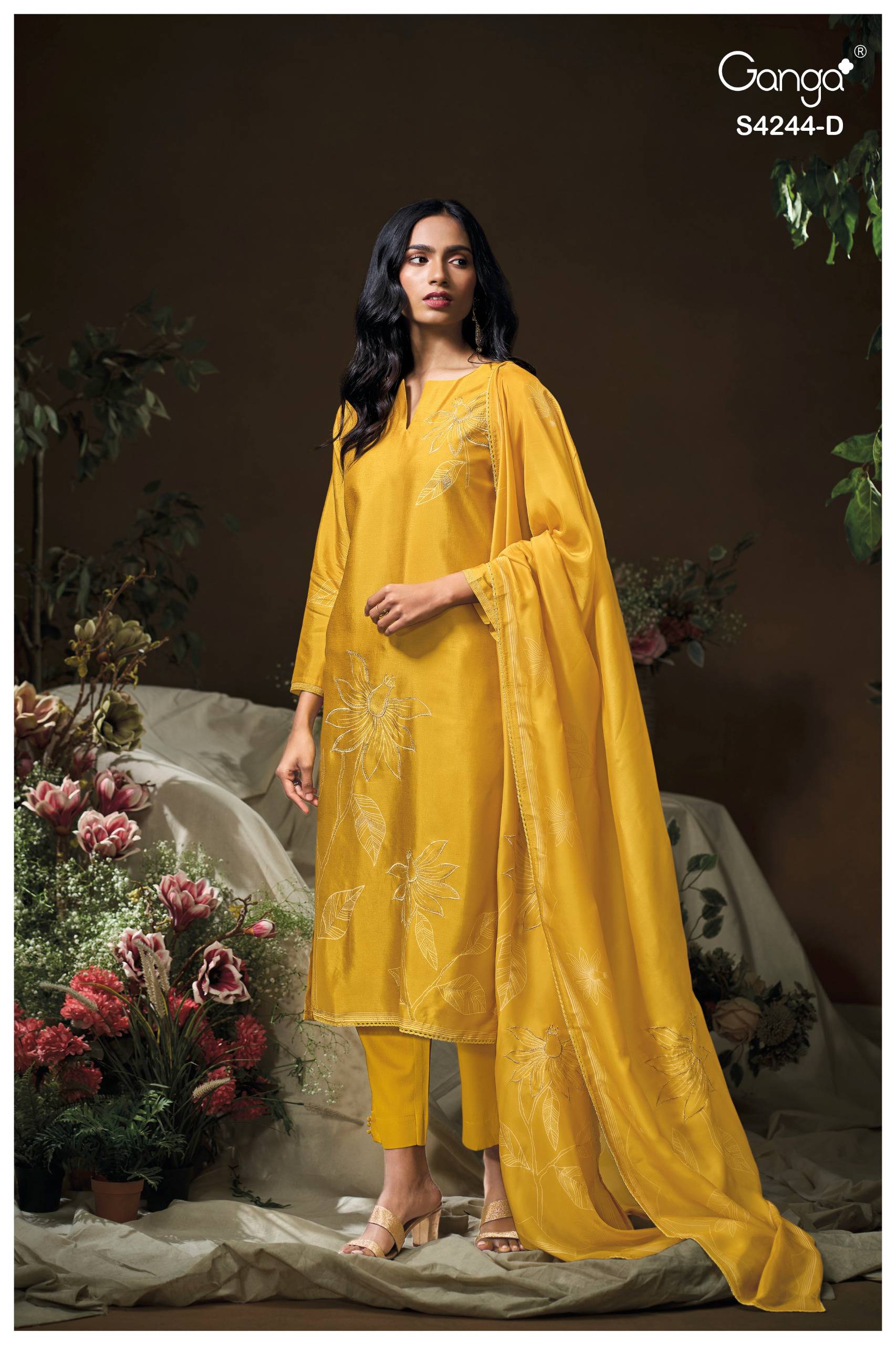 DRUYA 4244 Series By GANGA FASHION Stylish Beautiful Colourful PURE BEMBERG SILK Dresses At Wholesale Price